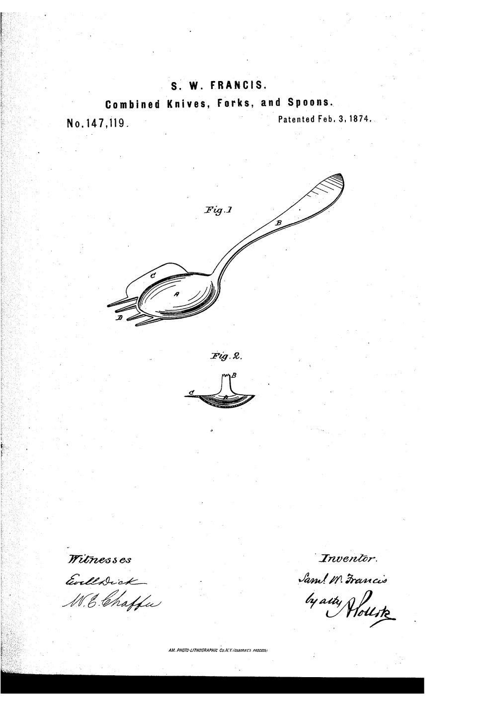 Le combiné couteau-fourchette-cuillère (spork), Samuel W. Francis