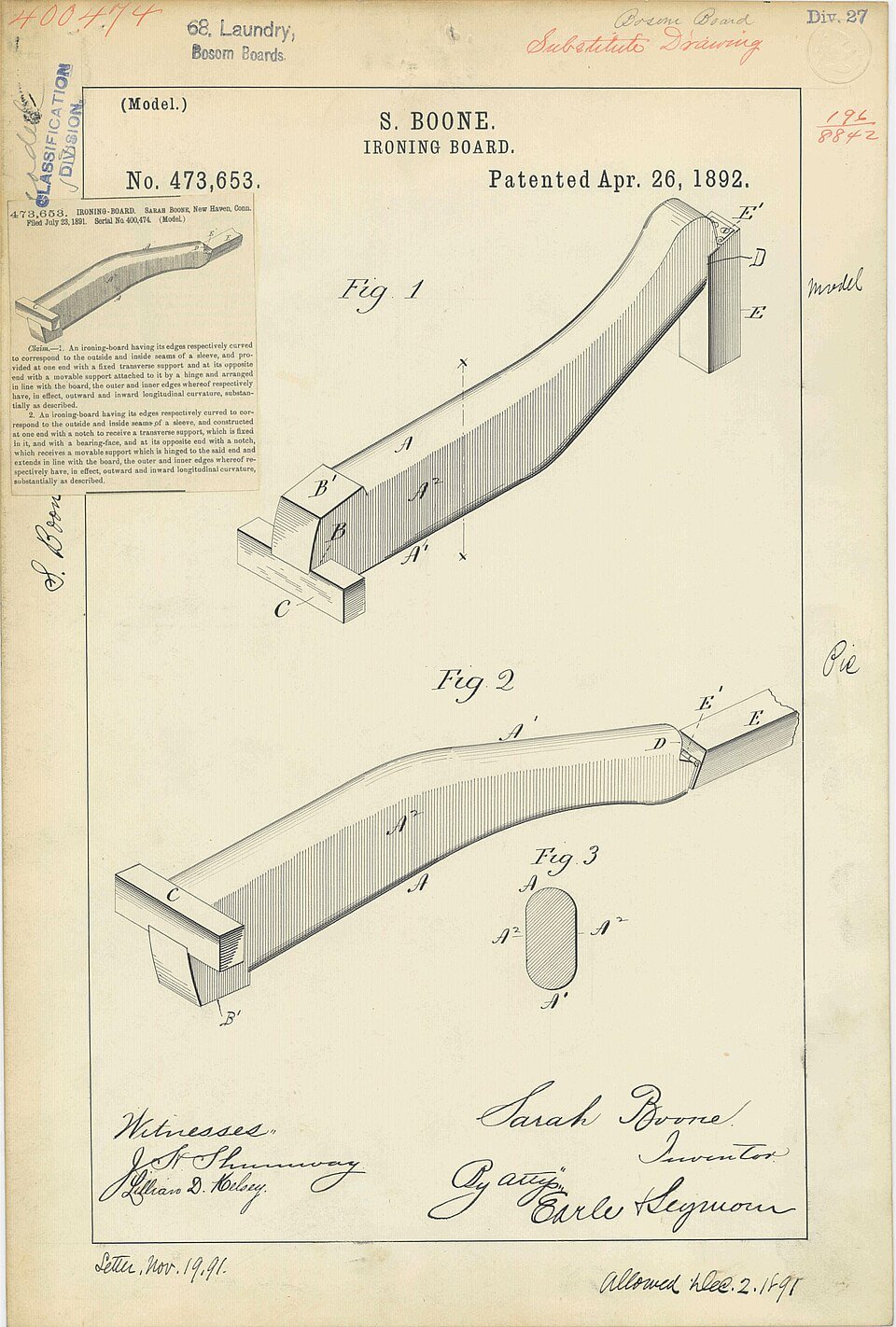La planche à repasser, Sarah Boone