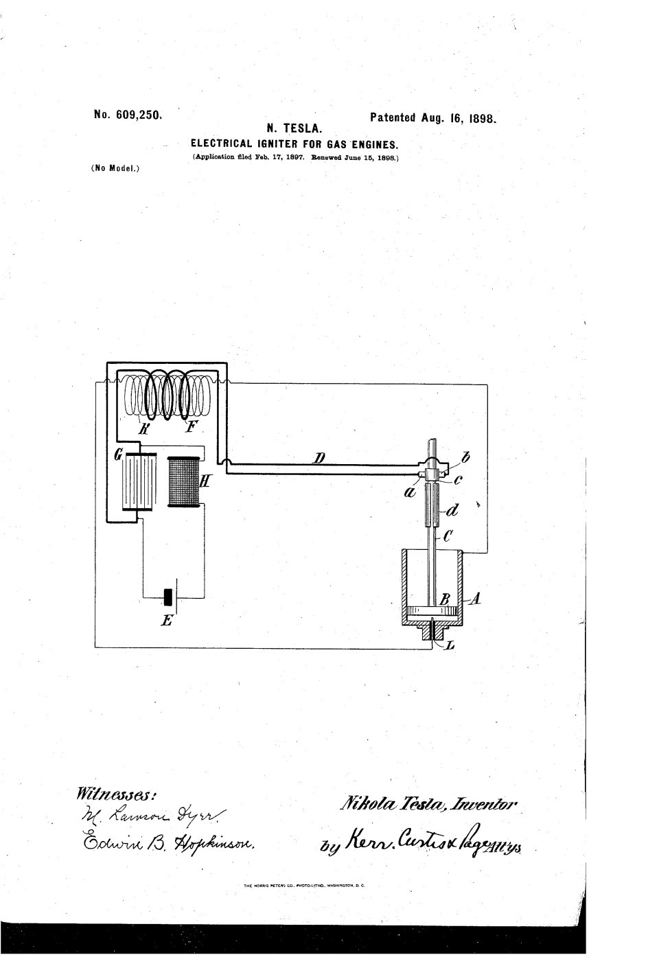 L'allumeur électrique pour moteurs à gaz, Nikola Tesla