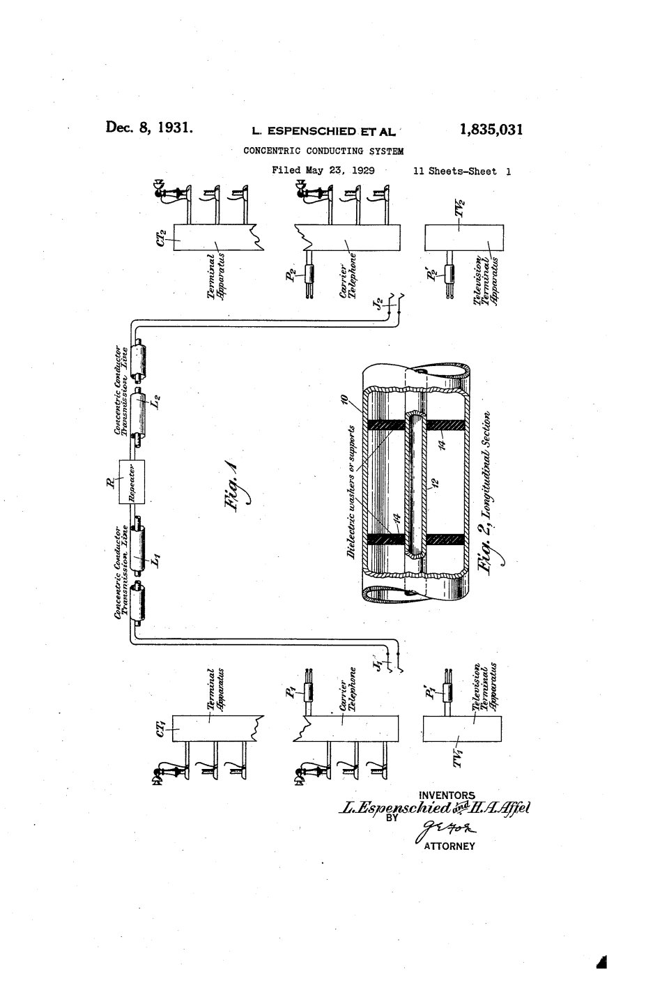 Le câble coaxial, Lloyd Espenschied et Herman Affel