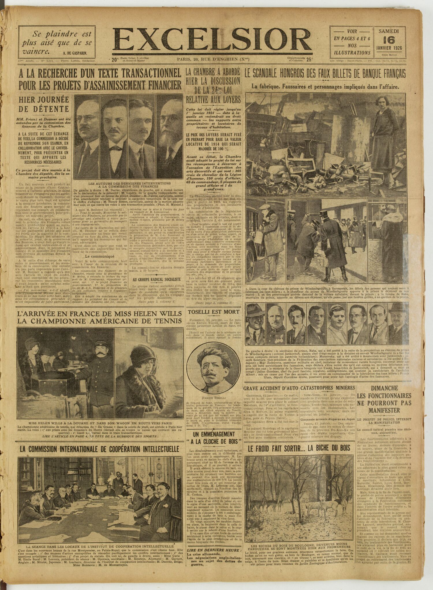 Excelsior — 16 janvier 1926