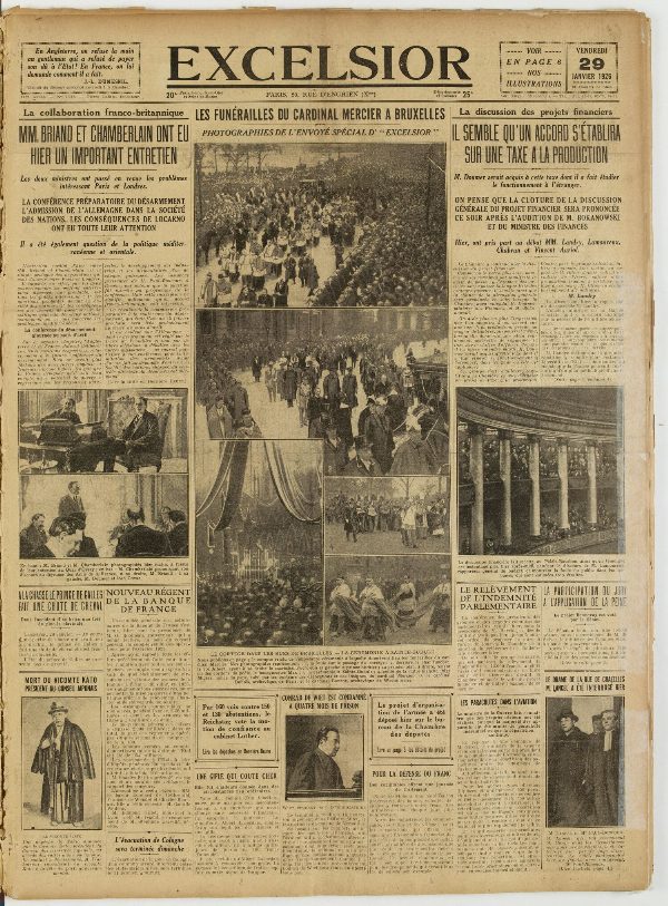 Une du journal Excelsior du 29 janvier 1926 : Il semble accord sur une taxe a la production
