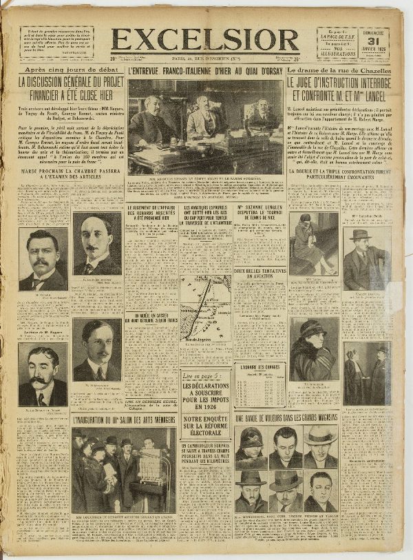 Une du journal Excelsior du 31 janvier 1926 : La discussion générale du projet financier a été close hier