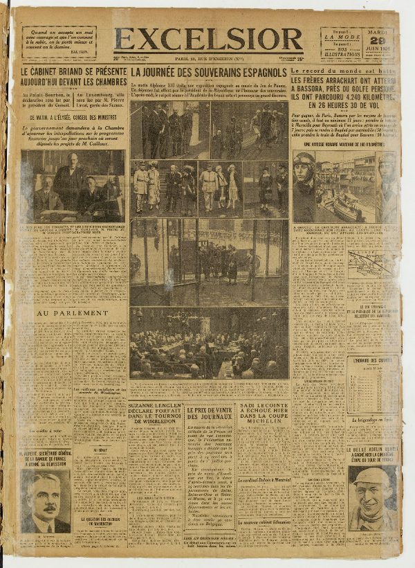 Une du journal Excelsior du 29 juin 1926 : La journee des souverains espagnols
