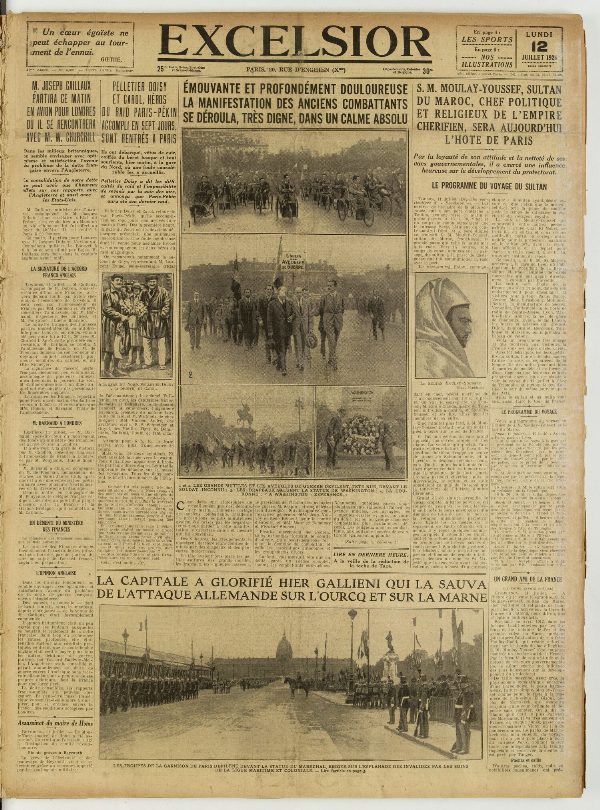Une du journal Excelsior du 12 juillet 1926 : 1 p un cœur égoïste ne j