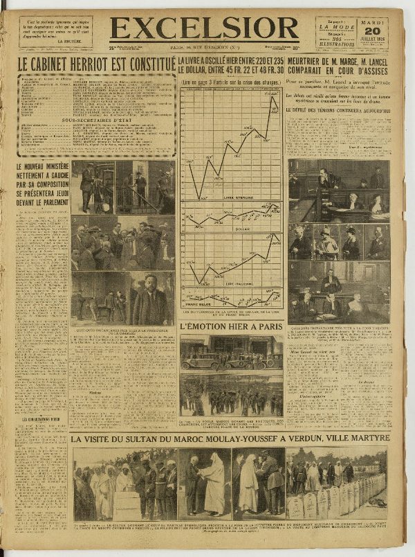 Une du journal Excelsior du 20 juillet 1926 : Le cabinet herriot est constitue