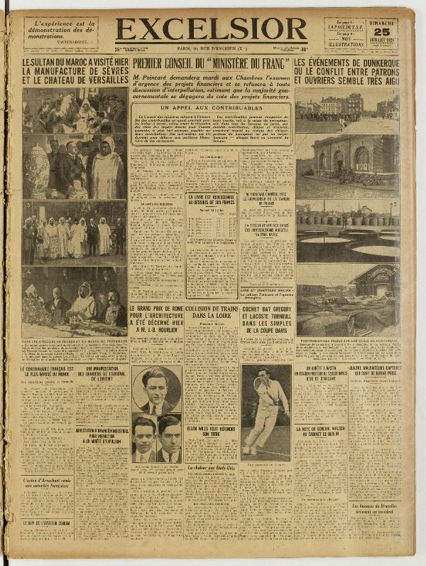 Une du journal Excelsior du 25 juillet 1926 : Premier conseil du « ministère du franc »