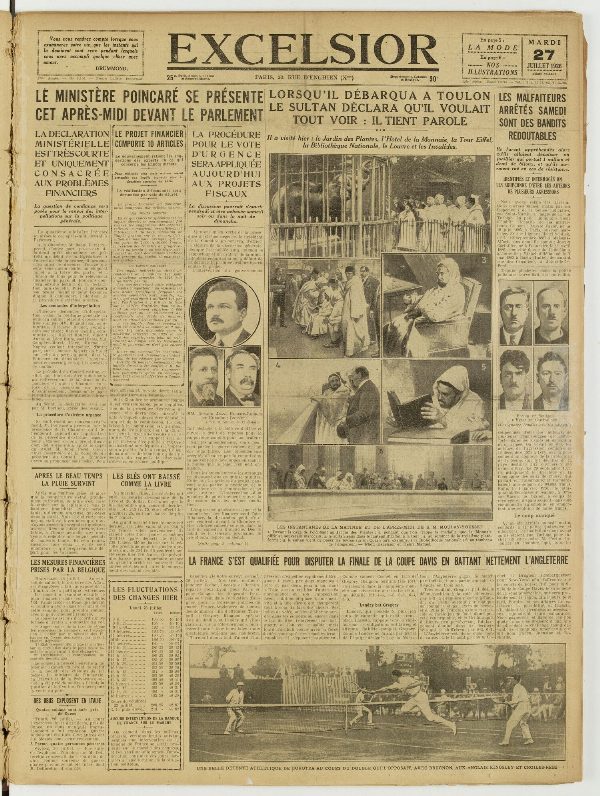 Une du journal Excelsior du 27 juillet 1926 : | vous vous rendrez compte lorsque vous ê examinerez votre vie, que les instants qui ê la dominent sont ceux pendant lesquels