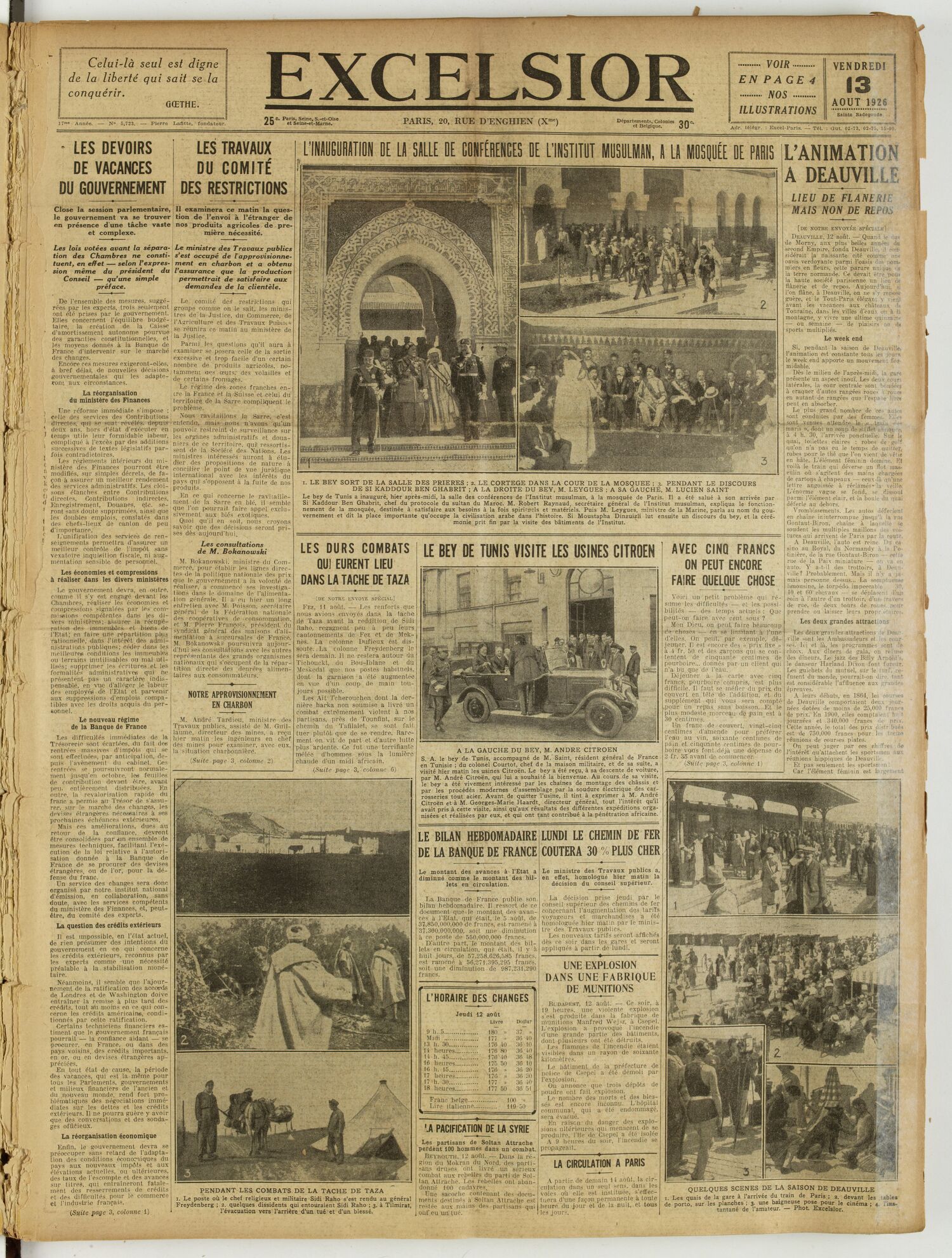 Une du journal Excelsior du 13 août 1926 : L'animation a deauville