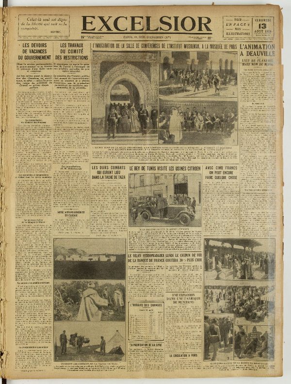 Une du journal Excelsior du 13 août 1926 : L'animation a deauville