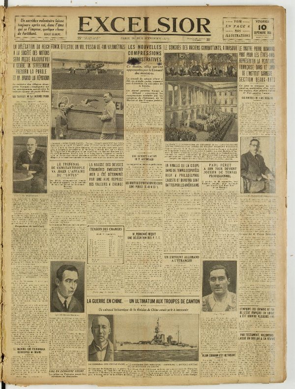 Une du journal Excelsior du 10 septembre 1926 : Administratives