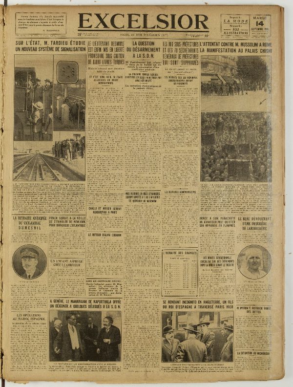 Une du journal Excelsior du 14 septembre 1926 : Le lieutenant desmons est enfin mis en liberté provisoire sous caution de 6.000 livres turques