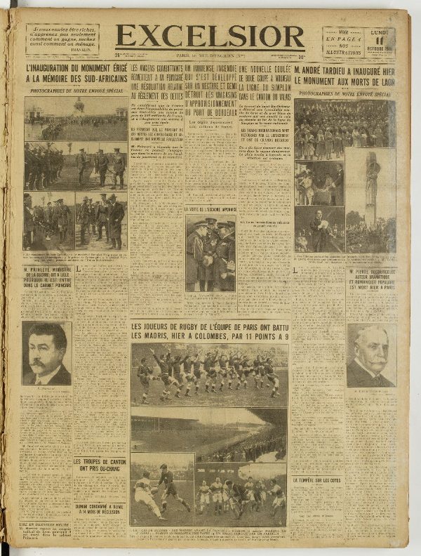 Une du journal Excelsior du 11 octobre 1926 : Les anciens combattants remettent a M. Poincaré une résolution relative au règlement des dettes