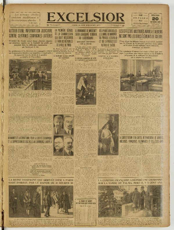 Une du journal Excelsior du 20 octobre 1926 : Les effectifs militaires navals et aeriens ne sont pas les seuls éléments de guerre