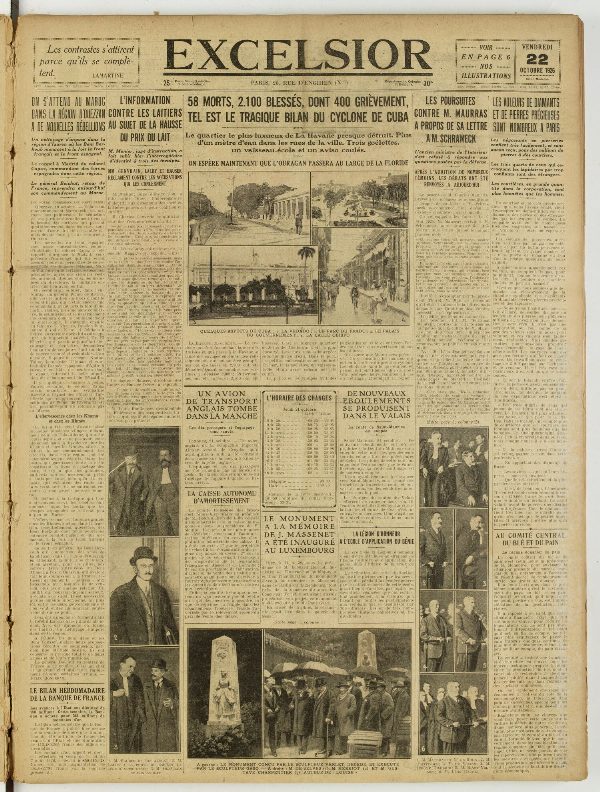 Une du journal Excelsior du 22 octobre 1926 : On s'attend au maroc dans la région d'ouezzan a de nouvelles rebellions