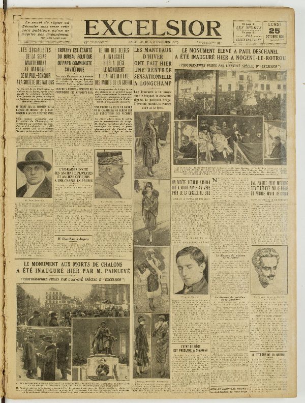 Une du journal Excelsior du 25 octobre 1926 : Les socialistes de la seine maintiennent le mandat de M. Paul-boncour a la société des nations