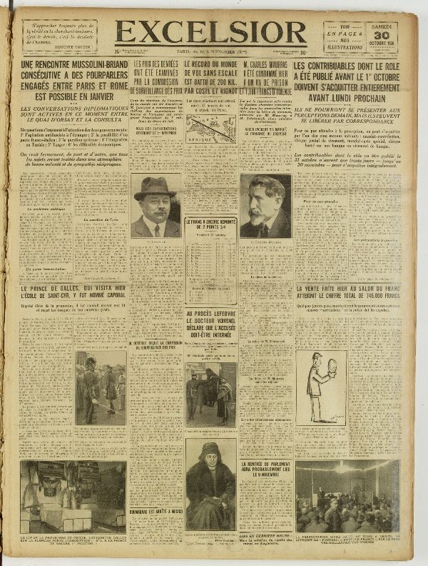 Une du journal Excelsior du 30 octobre 1926 : Ont été examinés
